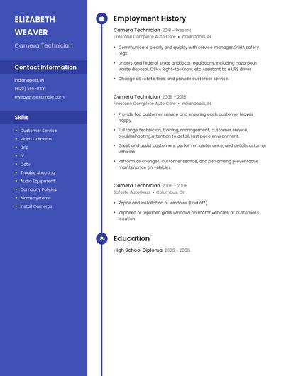 Camera Technician Resume