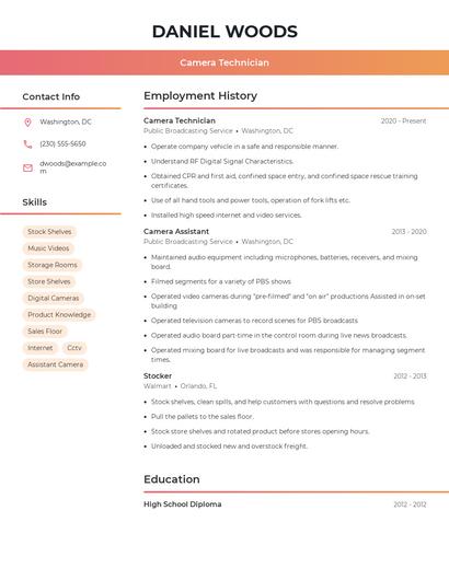 Camera Technician Resume