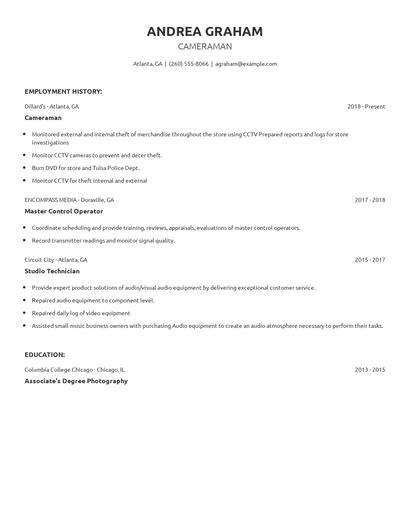 Cameraman Resume