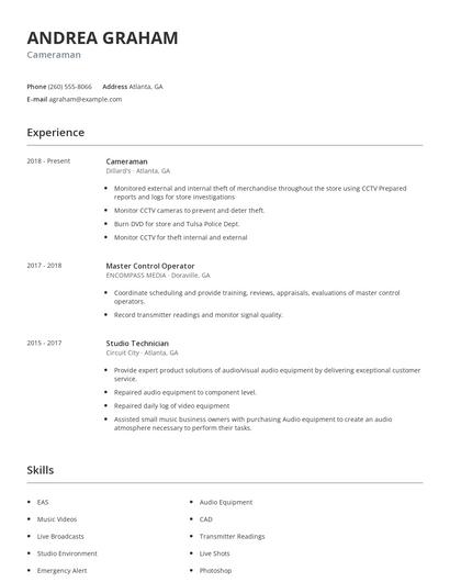 Cameraman Resume