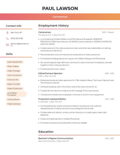 Cameraman Resume