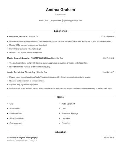 Cameraman Resume
