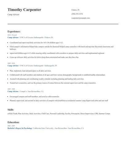Camp Advisor Resume