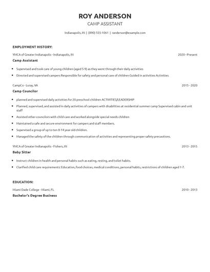 Camp Assistant Resume