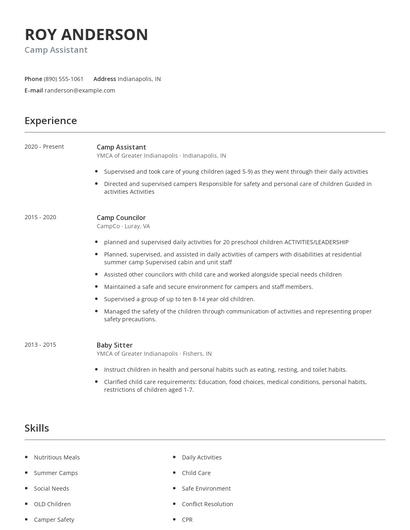 Camp Assistant Resume