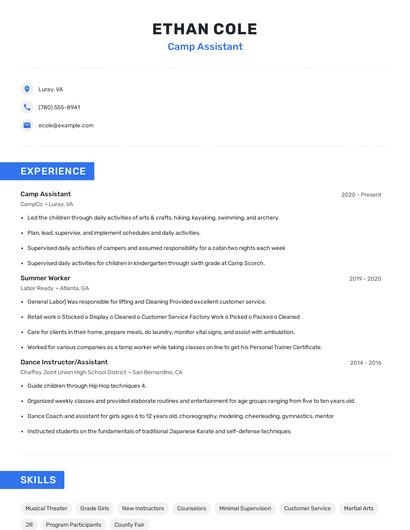 Camp Assistant Resume