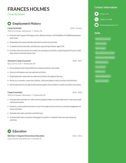 Camp Assistant Resume