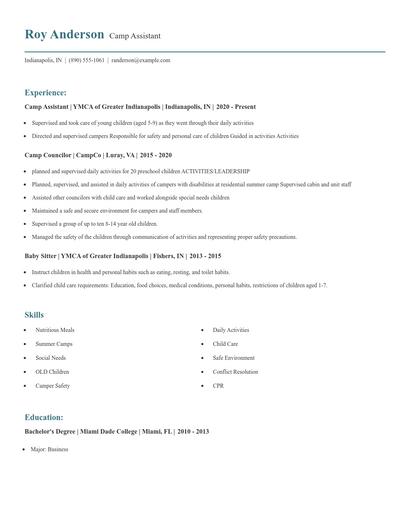 Camp Assistant Resume