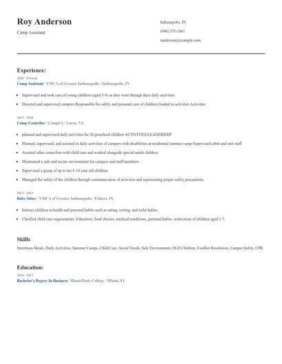 Camp Assistant Resume