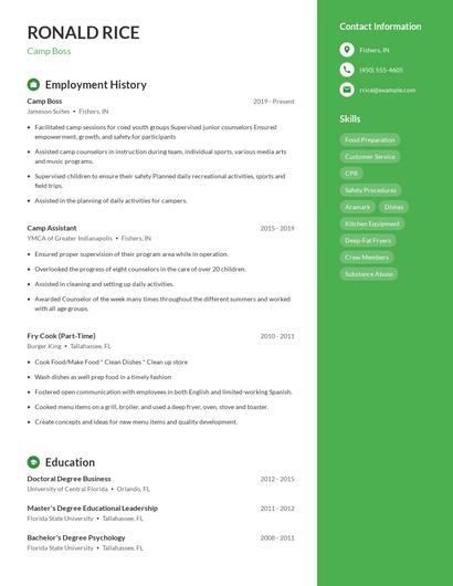 Camp Boss Resume