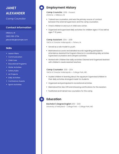 Camp Councilor Resume