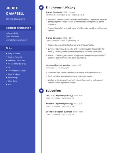 Camp Counselor Resume