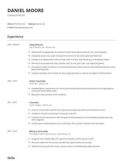 Camp Director Resume