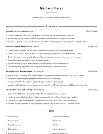 Camp Director Resume