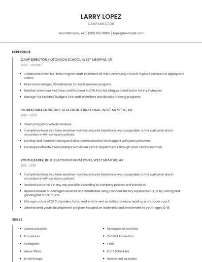 Camp Director Resume