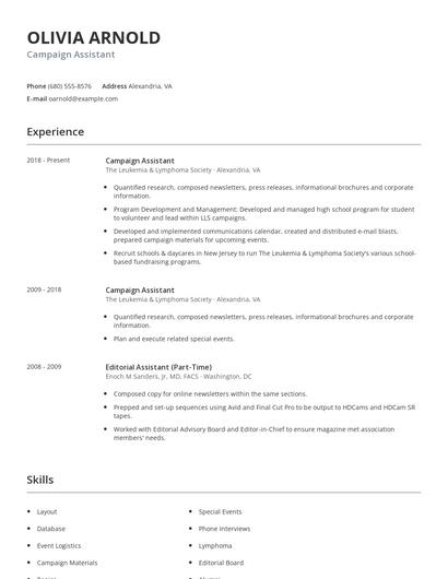 Campaign Assistant Resume