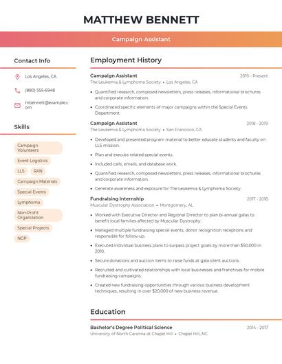 Campaign Assistant Resume