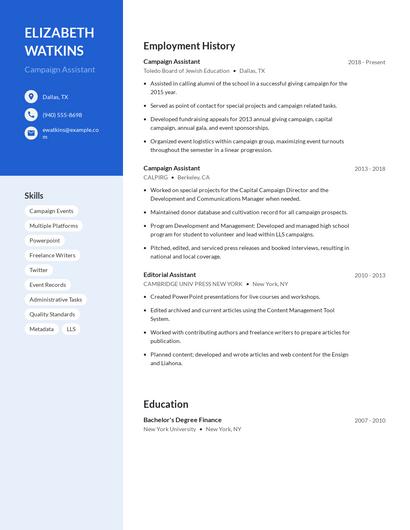 Campaign Assistant Resume