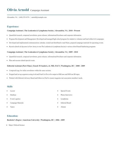 Campaign Assistant Resume