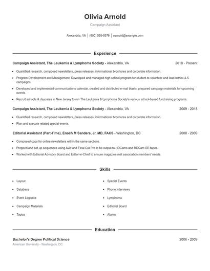 Campaign Assistant Resume