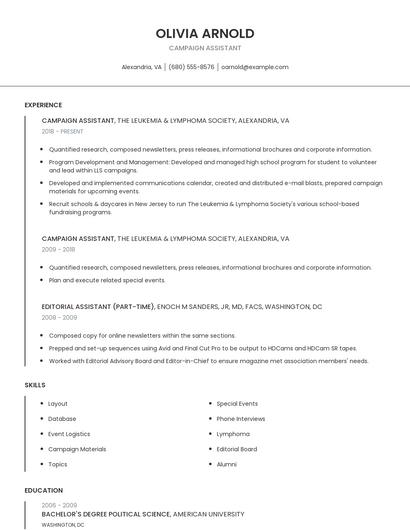Campaign Assistant Resume