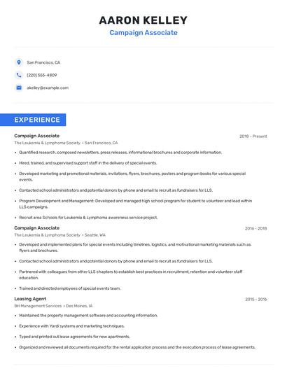 Campaign Associate Resume