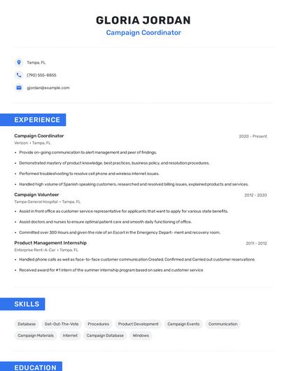 Campaign Coordinator Resume