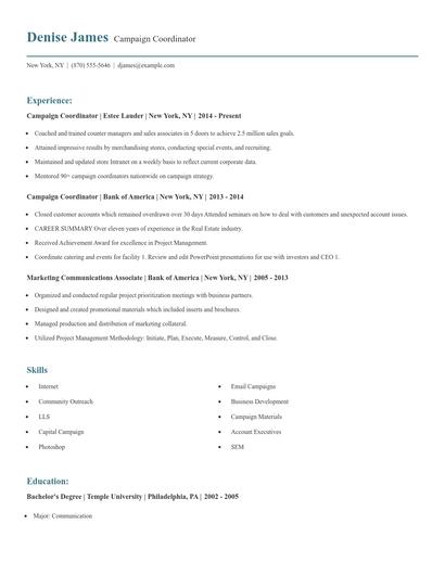 Campaign Coordinator Resume