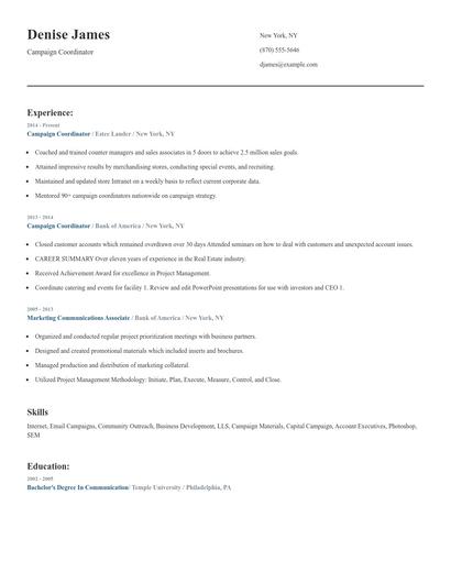Campaign Coordinator Resume