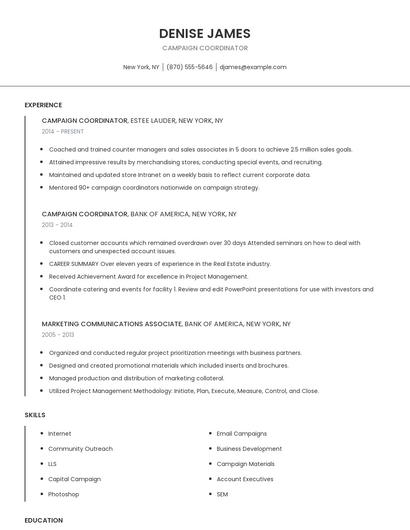 Campaign Coordinator Resume