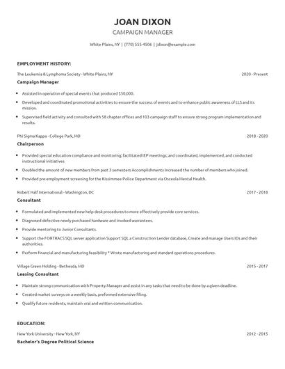 Campaign Manager Resume