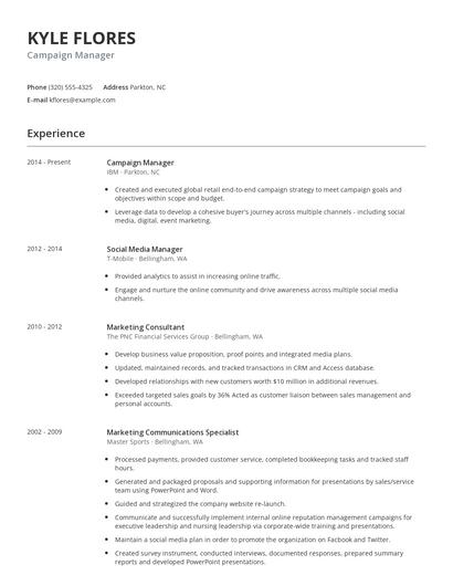 Campaign Manager Resume