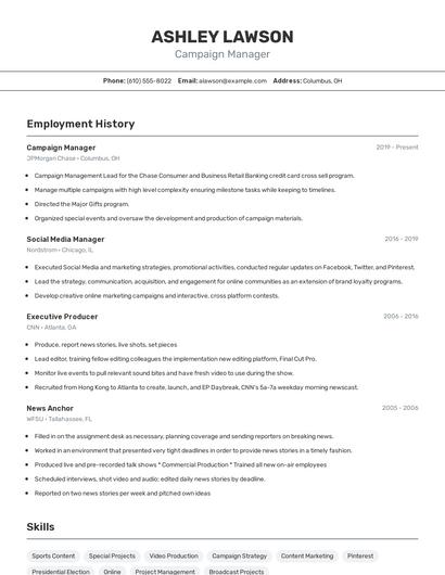 Campaign Manager Resume
