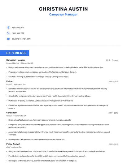 Campaign Manager Resume