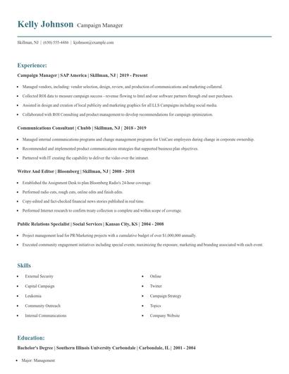 Campaign Manager Resume