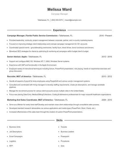 Campaign Manager Resume