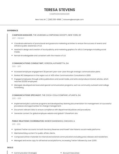 Campaign Manager Resume