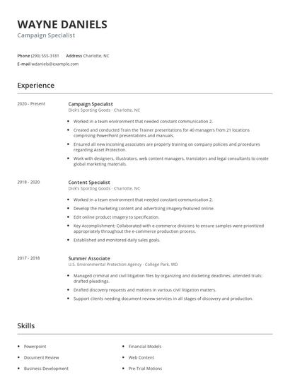 Campaign Specialist Resume