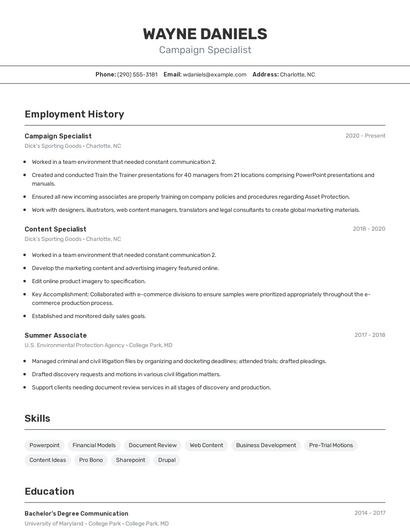 Campaign Specialist Resume