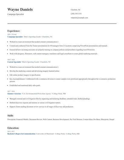 Campaign Specialist Resume