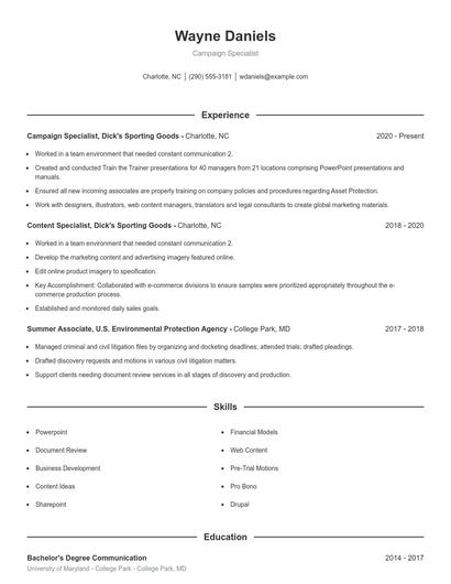 Campaign Specialist Resume