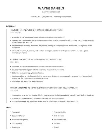 Campaign Specialist Resume