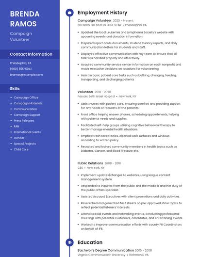 Campaign Volunteer Resume