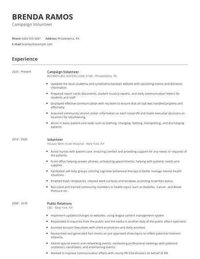 Campaign Volunteer Resume