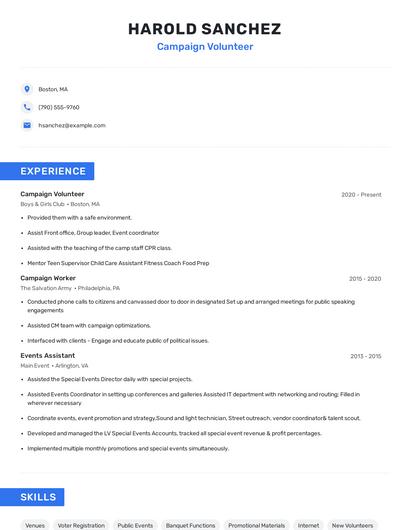 Campaign Volunteer Resume