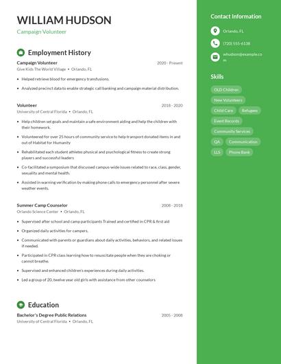 Campaign Volunteer Resume