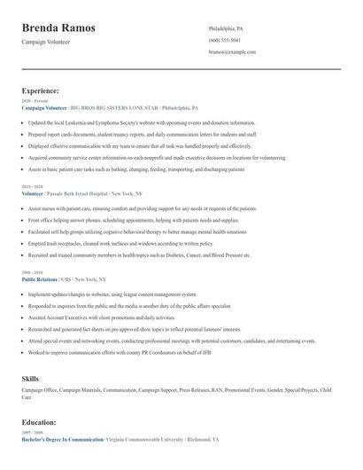 Campaign Volunteer Resume