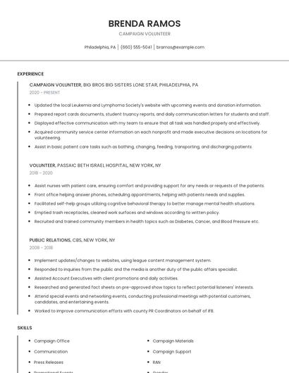 Campaign Volunteer Resume