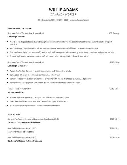 Campaign Worker Resume