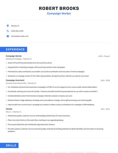 Campaign Worker Resume